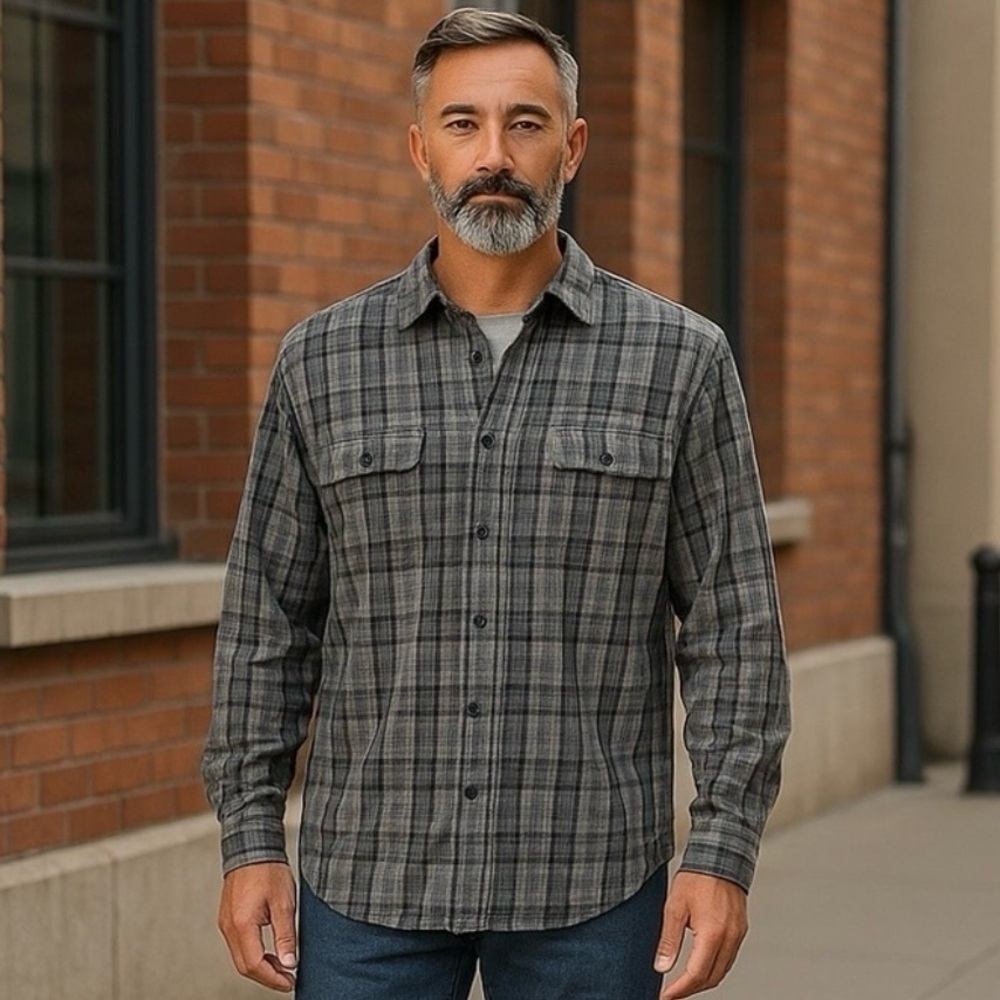 Northcrest Outdoor Men's Large Gray-Black Plaid Casual Dress Shirt